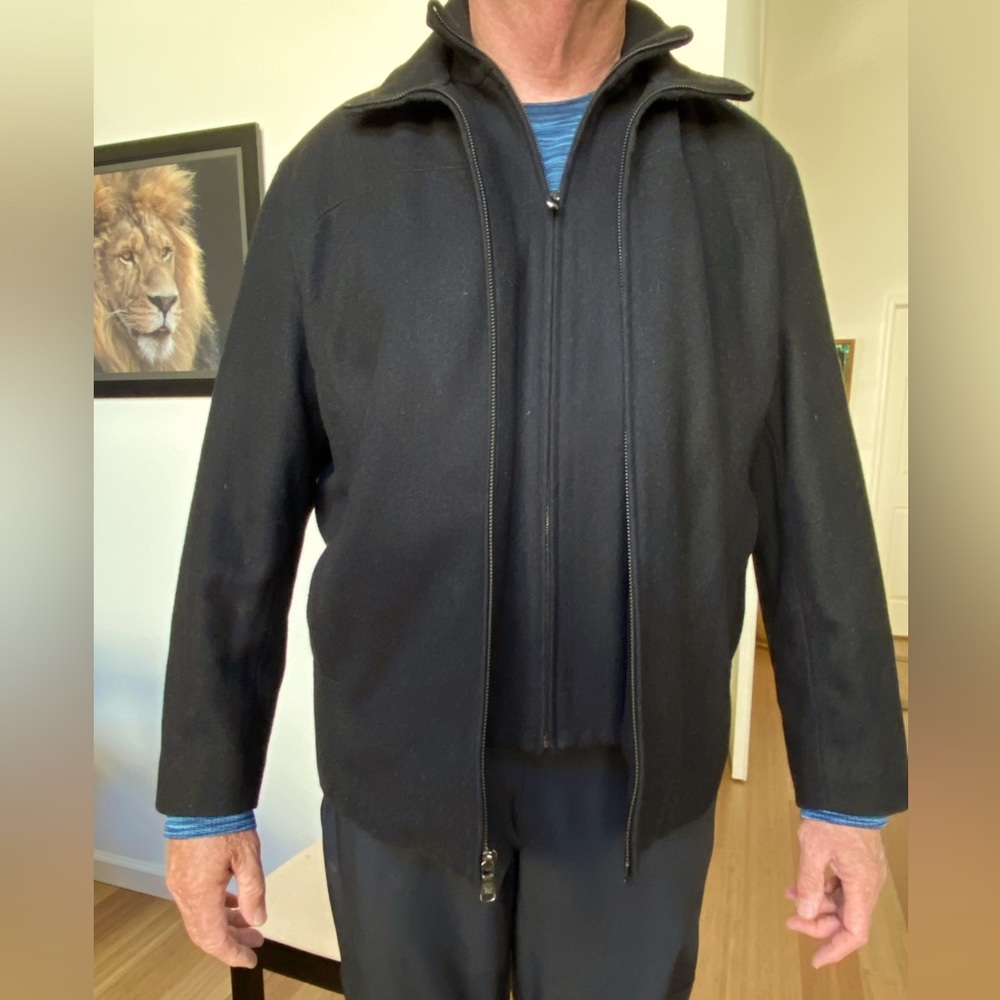 Men’s Blk Wool blend bomber jacket Calvin Klein size L (44-46) excellent cond.